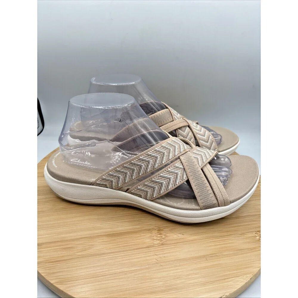 Clarks CloudSteppers Mira Isle Sand Textile Women's Sandals Size 10 Slide